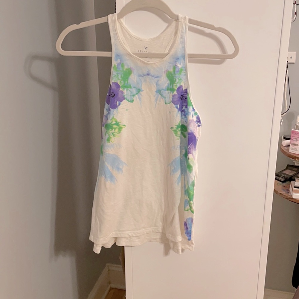 Green blue and purple floral tank top